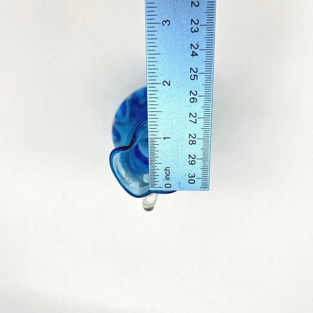 Vintage Blue Mini Blown Glass‎ Pitcher Small Art Glass Bud Vase Ruffled Spout